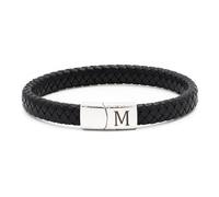 HAYOUWAY Mens Leather Bracelet with Initials Letter A-Z Bracelets for Women, Black Braided Leather Bracelet with Engraved Stainless Steel Magnetic Clasp Jewelry Gifts for Men Boys