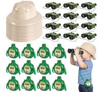 Haysandy 36 Pcs Kids Explorer Kit Include 12 Plastic Explorer Safari Hats and 12 Water Bottles and 12 Adventure Binoculars for Jungle Camping Outdoor Activity Party Birthday Gifts