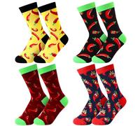 Haysandy 4 Pairs Valentines Funny Chili Pepper Socks for Men Red Hot Spicy Game Day Funny Calf Socks for Adult Gourmet Enthusiast Chili Cook off Prizes Festival Mardi Gras Party New Year Gifts
