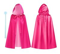 Haysandy 5 ft Pink Hooded Cloak Costume & Magic Wand Set, Fairy Cape Cloak Costume for Women Girl Party Cosplay