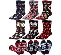 Haysandy 6 Pairs Funny Food Socks for Men Novelty Cotton Crew Socks Xmas Gift for Peppers Bacon Hot Dogs Burger Pizza Lovers, Bacon, One Size