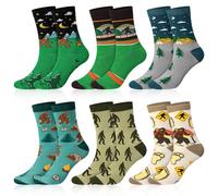Haysandy 6 Pairs Sasquatch Novelty Socks for Men Women Funny Crew Socks Christmas Stuff Gifts Ideas Family Friend Hide Seek, Green Style, One Size