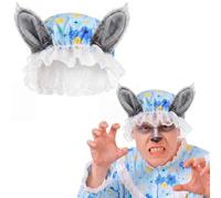 Haysandy Big Bad Wolf Hat with Plush Ears Wolf Granny Costume Accessory for Adult Mop Hat for Party Cosplay Dress up Animal(Blue Flower)