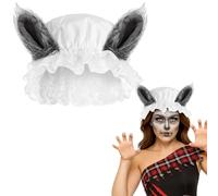 Haysandy Halloween Wolf Granny Costume Accessory Big Bad Wolf Hat with Plush Ears for Adult Werewolf Granny Bonnet Mop Hat for Party Halloween Cosplay Dress up Animal White and Gray