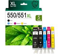 HAYSAR Replacement For Canon 550XL 551XL 5-Pack High Capacity Ink Cartridges For Pixma iP7200 iP7240 iP7250m iX6850 MG5450 MG5450S MG5550 MG5600 MG5650 MG6340 MG6350 MG6450 MG6600 MG6650 MG7150