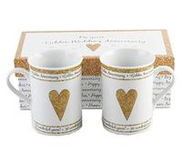 Haysom Interiors Beautifully Designed 50th Golden Wedding Anniversary Set of Ceramic Mugs with Hearts | Dishwasher and Microwave Safe with Decorative Keepsake Box by Happy Homewares
