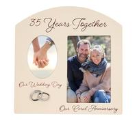 Haysom Interiors Contemporary 35 Years Together Then and Now Coral Anniversary Light Beige Frame with Double Silver Rings | Beautiful 35th Anniversary Picture Frame