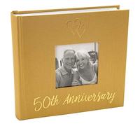 Haysom Interiors Lovely Golden 50th Wedding Anniversary Photo Album with Double Heart Decoration - Inner Lining Pages to Personalize
