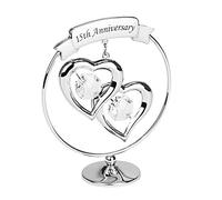 Haysom Interiors Modern 15th Anniversary Silver Plated Metal Keepsake Gift Ornament with Clear Austrian Crystal Glass by Happy Homewares
