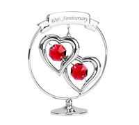 Haysom Interiors Modern 40th Anniversary Silver Plated Metal Keepsake Gift Ornament with Red Austrian Crystal Glass