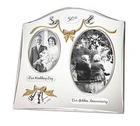 Haysom Interiors Traditional Two Tone Silver Plated 50th Golden Anniversary Double Picture Frame