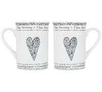 Haysoms Beautifully Designed 20th China Wedding Anniversary Set of Ceramic Mugs with Hearts | Dishwasher and Microwave Safe with Decorative Keepsake Box by Happy Homewares