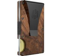 Hayvenhurst Wallet for Men - Slim RFID Blocking Metal Wallet with Money Clip, Minimalist Front Pocket Credit Card Holder, Small Mens Wallet, Holds upto 12 Cards, Walnut Wood, 0.75 x 3.42 x 4.29 inches