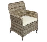 hayward rattan arm chair with cream cushion in brown weave