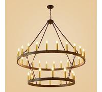 HAZARA 48 Inch Wagon Wheel Chandelier, Farmhouse 2 Tier 36 Light, Industrial Chandelier For Dining Room, Kitchen, Living Room.