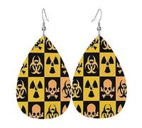 Hazard Pattern Nuclear Skull And Cross Bones Atom Leather Earrings Fun Dangle Earrings Creative Earring For Mother'S Day Party