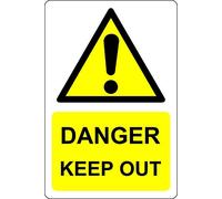 Hazard Sign - Danger Keep Out - 400mm x 300mm - 1.2mm Rigid plastic