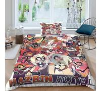 Hazbin Hotel 2Pcs Comforter Set Full Size Kids Boys Girls Decor Vaggie Angel Dust Alastor Comforter Set Duvet Set Quilt Set Ultra Soft Room Decor Bedclothes with Zipper Closure Single（135x200cm）