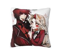 Hazbin Hotel Anime Pillow Case Charlie Morningstar Vaggie Printed Pillowcase Square Plush Furry Home Sofa Bed Cushion Covers (18 x 18 inches)