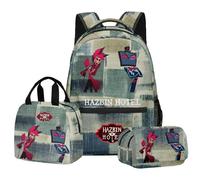 Hazbin Hotel Anime Printed Backpack Set Cartoon Characters Alastor Angel Dust Boys Girls Schoolbag 3 Piece Laptop Backpack Shoulder Bag (B14, 43 * 30 * 16CM)