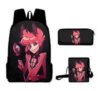 Hazbin Hotel Anime Printed Backpack Set Cartoon Characters Alastor Angel Dust Boys Girls Schoolbag 3 Piece Laptop Backpack Shoulder Bag (A15, 40 * 30 * 13CM)