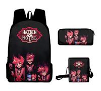 Hazbin Hotel Anime Printed Backpack Set Cartoon Characters Alastor Angel Dust Boys Girls Schoolbag 3 Piece Laptop Backpack Shoulder Bag (A3, 40 * 30 * 13CM)