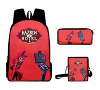 Hazbin Hotel Anime Printed Backpack Set Cartoon Characters Alastor Angel Dust Boys Girls Schoolbag 3 Piece Laptop Backpack Shoulder Bag (A12, 40 * 30 * 13CM)