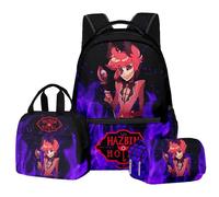 Hazbin Hotel Anime Printed Backpack Set Cartoon Characters Alastor Angel Dust Boys Girls Schoolbag 3 Piece Laptop Backpack Shoulder Bag (B1, 43 * 30 * 16CM)