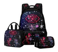 Hazbin Hotel Anime Printed Backpack Set Cartoon Characters Alastor Angel Dust Boys Girls Schoolbag 3 Piece Laptop Backpack Shoulder Bag (B5, 43 * 30 * 16CM)