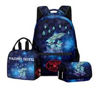 Hazbin Hotel Anime Printed Backpack Set Cartoon Characters Alastor Angel Dust Boys Girls Schoolbag 3 Piece Laptop Backpack Shoulder Bag (B11, 43 * 30 * 16CM)