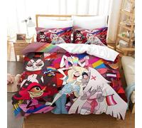 Hazbin Hotel Comforter Covers for Boys Girls Quilt Cover 3D Printed Vaggie Angel Dust Alastor Duvet Cover Soft Microfiber with Pillow Cases Bedding Set with Zipper Closure 3 Pieces Single(140x200cm)