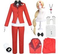Hazbin Hotel Cosplay Charlie Morningstar Red Costume with Wig Necklace and Teeth Gloves Halloween Set (red+wig, Large)