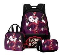 Hazbin Hotel Fashion Charlie Morningstar Student 3 Piece Set of School Backpack Pencil Case for Boys Girls Schooler Travel Back to School Daypack, Handbag, Pencil Cas (D, 30 x 16 x 43 CM)