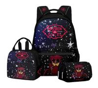 Hazbin Hotel Fashion Charlie Morningstar Student 3 Piece Set of School Backpack Pencil Case for Boys Girls Schooler Travel Back to School Daypack, Handbag, Pencil Cas (Q, 30 x 16 x 43 CM)