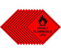 Hazchem Diamond Self-Adhesive Warning Sign/Sticker. 100mm by 100mm Screen Printed Safety Label. ISO Compliant With UK 2009 HSE Regulations (10, Highly Flammable LPG)