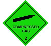 Hazchem Diamond Self-Adhesive Warning Sticker. 100mm by 100mm Screen Printed Safety Label. ISO Compliant With UK 2009 HSE Regulations (1, Compressed Gas)