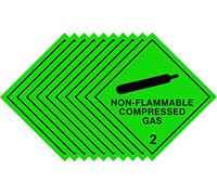 Hazchem self-adhesive warning sticker. 100mm by 100mm diamond screen printed safety label. Compliant with UK 2009 HSE Regulations (10, Non Flammable Compressed Gas)