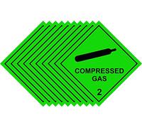Hazchem self-adhesive warning sticker. 100mm by 100mm diamond screen printed safety label. Compliant with UK 2009 HSE Regulations (10, Compressed Gas)