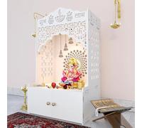 HAZDEAL Divine Wooden Floor Temple with Spacious Shelf Inbuilt Focus Light White Big Size (Size-18D*22.5W*38H inch)