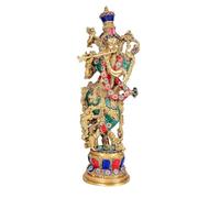 HAZDEAL Handcrafted Brass Lord Krishna Idol Statue 15 Inch - Big Krishna Murti Sculpture for Home Temple, Pooja Room, Living Room Decor & Spiritual Gift