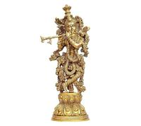 HAZDEAL Handcrafted Brass Lord Krishna Idol Statue 18 Inch - Big Krishna Murti Sculpture for Home Temple, Pooja Room, Living Room Decor & Spiritual Gift