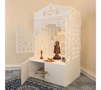 HAZDEAL OM Chakkra Wooden Floor Big Temple with Door & Spacious Shelf & Inbuilt Focus Light | Temple for Home (Size-18D*22.5W*38H inch)