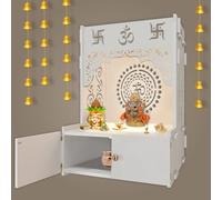 HAZDEAL Om Chakra White MDF Wood Temple with Inbuilt Focus Light & Spacious Shelf | Temple for Home (Size-13.5D*16.8W*25.8H inch)