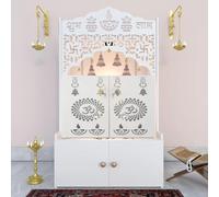 HAZDEAL Wooden Home Temple with Door, Shelf & Built-in LED Light | MDF Pooja Mandir with Drawer for Home, Office, Studio | DIY Floor Standing Mandir (18D x 22.5W x 38H Inch) (Divine, White)