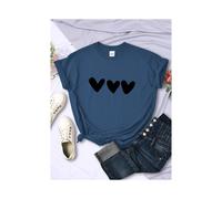 (Haze Blue, S) Black Heart Printing Female T-Shirts Personality Street Short Sleeve All-math Soft Tee Clothing Casual Breathable Women Tops