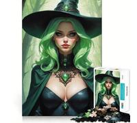 Hazel - Green Haired Halloween Witch Adults 1000 Piece Jigsaw Puzzle Brain Think Bright Detail Real Challenge Room Accent (38x52cm)