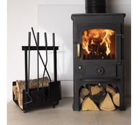 Charles Bentley Snug Hazel Log Holder and Fireset Tool Stand Poker Tongs Brush Shovel Tool Stand Compact Matte Black