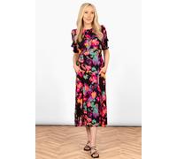 Hazel Midi Tea Dress - Black/Multi, Abstract Floral Sarta Black L
