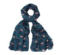 Hazel & Pip Womens Robin Red Breast Bird and Winter Berries Print Scarf Blue