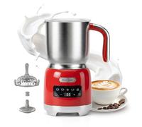 Hazel Quinn Electric Milk Frother, 5-in-1 Automatic Frother and Steamer, Hot & Cold Foam Maker with LED Touch Control & Adjustable Temperature, Detachable Dishwasher Safe 400ml, Ruby Red